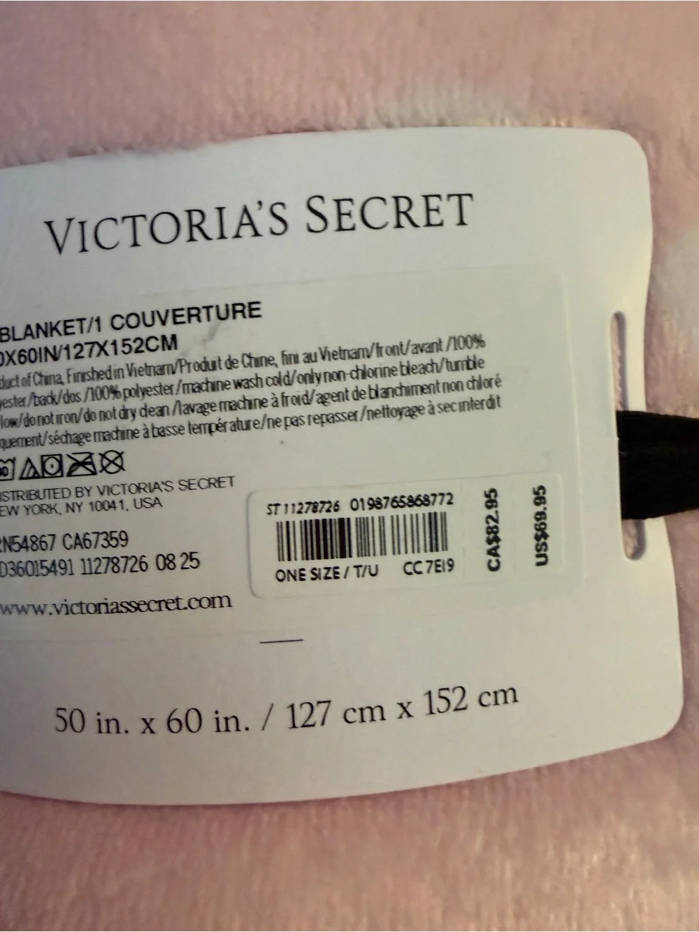 Victoria's Secret Pink Blanket with Red Heart Pattern